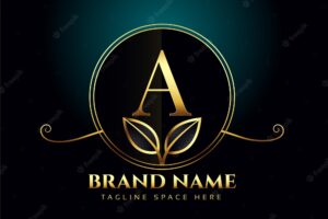 Letter a luxury logo concept with golden leaves