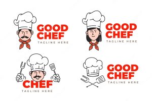 Linear flat chef logo collection