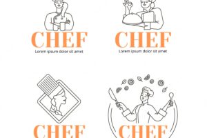 Linear flat female chef logo collection