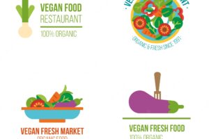 Logotypes of vegan food in flat design