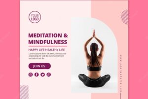 Lotus position meditation and mindfulness square flyer