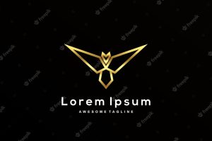 Luxury eagle line art with gold color logo template