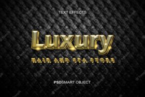 Luxury spa and hair logo template psd in gold 3d text effect