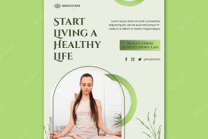 Mediation vertical poster template with woman doing yoga