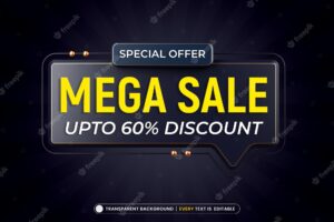 Mega sale discount offer banner with editable text template 3d render