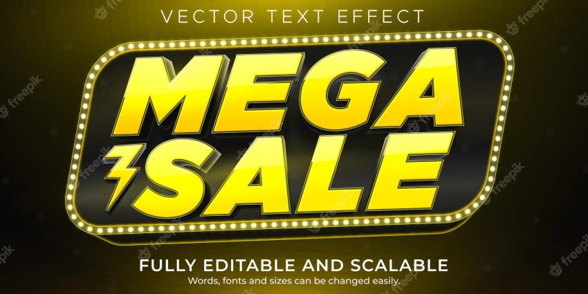 Mega sale text effect, editable shopping and offer text style