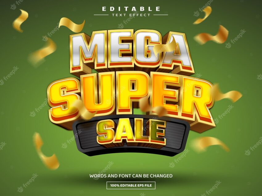 Mega super sale 3d editable text effect template
