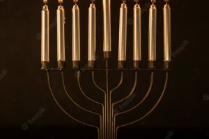 Menorah with golden burning candles