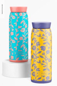 Metallic thermos mockup, up and down