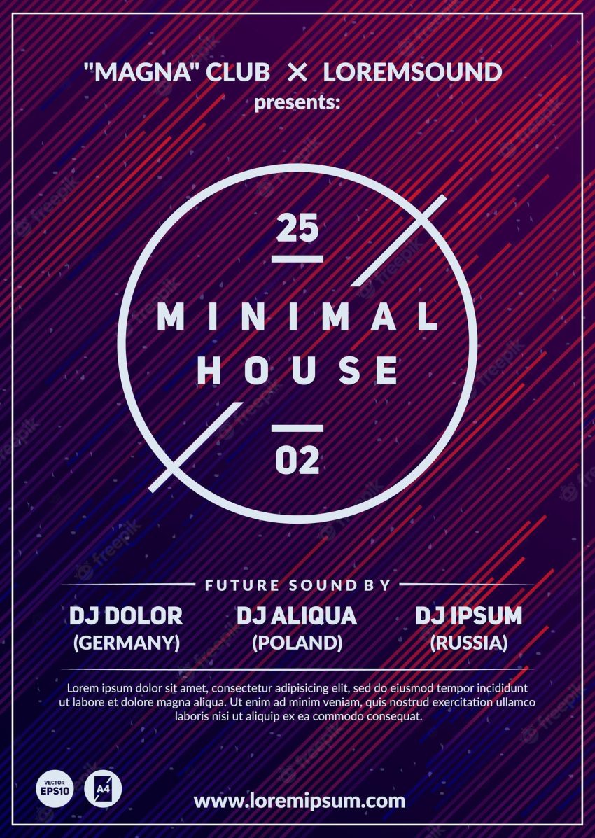 "minimal house" party poster. futuristic flyer design.