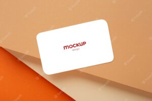 Minimalist business card mockup composition made with geometric figures with earth colors