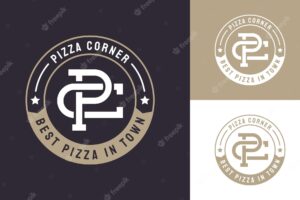 Modern and creative pizza corner badge logo vector with initial letters p and c in vintage style