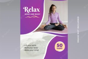Modern design social media story post and banner template for yoga class promotion with clean purple