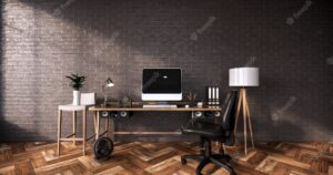 Modern desk and chair for office room 3d rendering
