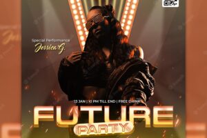 Modern future party neon banner post