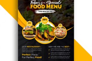 Modern restaurant food menu a4 flyer or poster template premium vector