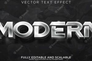 Modern silver text effect editable metallic and shiny text style