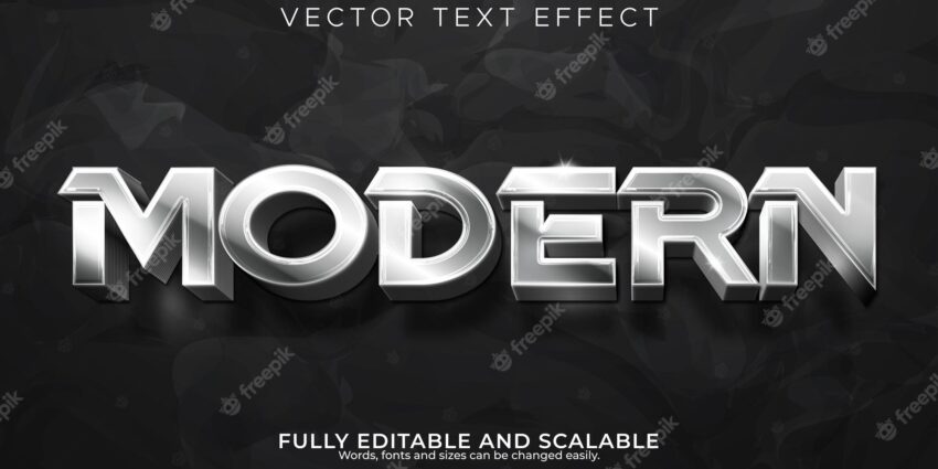 Modern silver text effect editable metallic and shiny text style