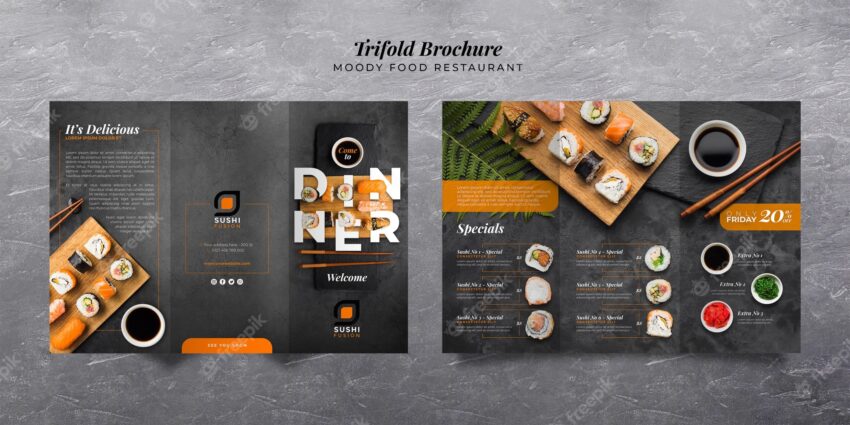 Moody food restaurant trifold brochure