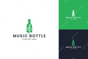 Music bottle negative space logo design