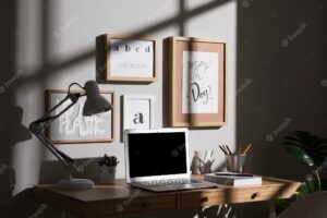 Neat and organised workspace with laptop