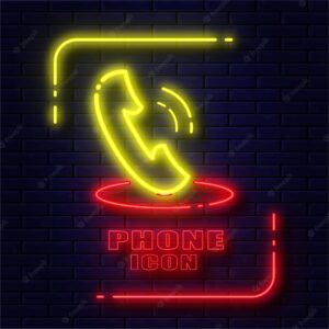 Neon lines glow yellow and red. phone icon website