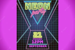 Neon party poster with retro style