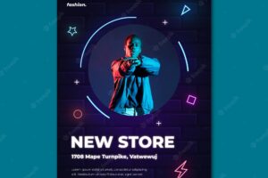 Neon poster template for clothing store sale