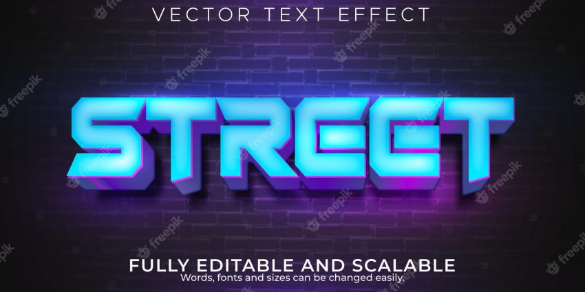 Neon street text effect, editable retro and glowing text style