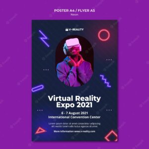 Neon virtual reality glasses poster template