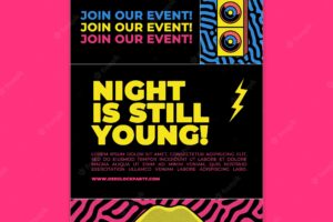 Night party vertical flyer template in retro style