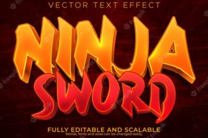 Ninja sword text effect editable warrior and cartoon text style