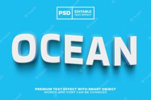Ocean blue white bold elegant 3d editable text effect style