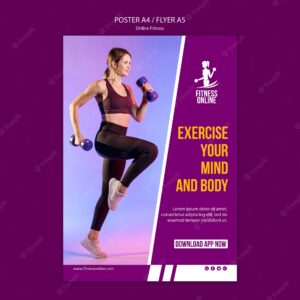 Online fitness concept poster template