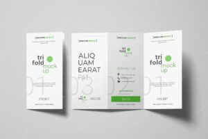 Open and closed trifold brochure or invitation mockup