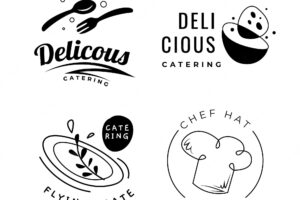 Pack of flat design catering logos