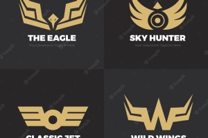 Pack of modern golden logos with wings