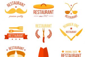 Pack of restaurant logos in flat design