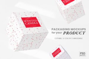 Packaging mockup psd with red crayon art