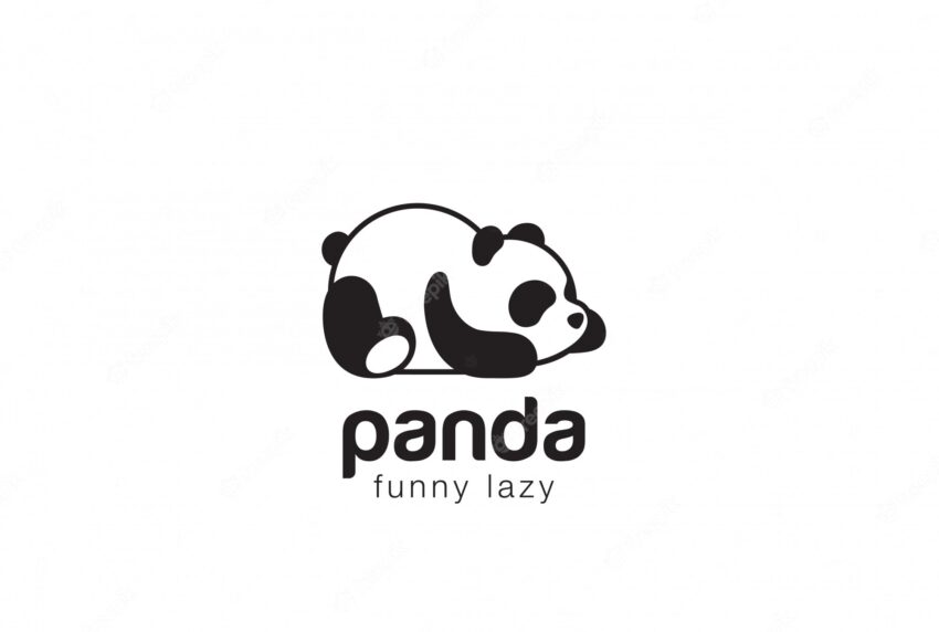 Panda bear silhouette logo design template.
funny lazy animal logotype concept icon.