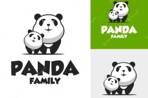 Panda family cartoon logo