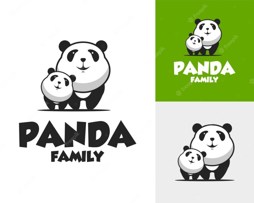 Panda family cartoon logo