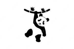 Panda hanging on bamboo illustration logo design