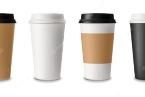 Paper cups vector realistic mock up detailed illustrations isolated set