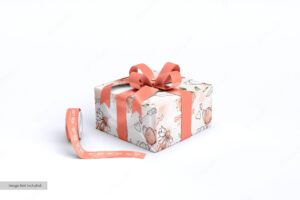 Paper gift box with ribbon mockup
