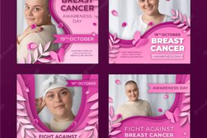 Paper style international day against breast cancer instagram posts collection