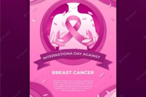 Paper style international day against breast cancer vertical flyer template