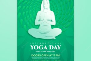 Paper style international yoga day poster