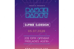 Party poster template with neon lights