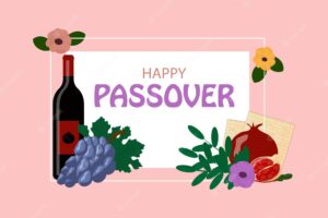 Passover frame for your design with matzah and spring flowers happy passover inscription